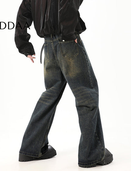Retro Blue Draped Wide Leg Jeans for Men - M / Black - Men’s Jeans