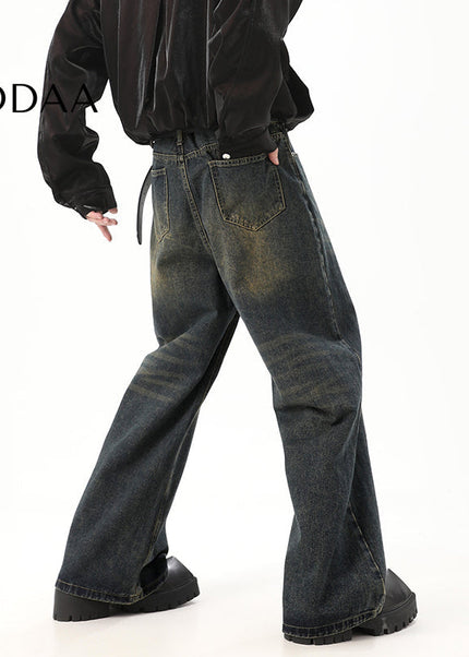 Retro Blue Draped Wide Leg Jeans for Men - M / Black - Men’s Jeans