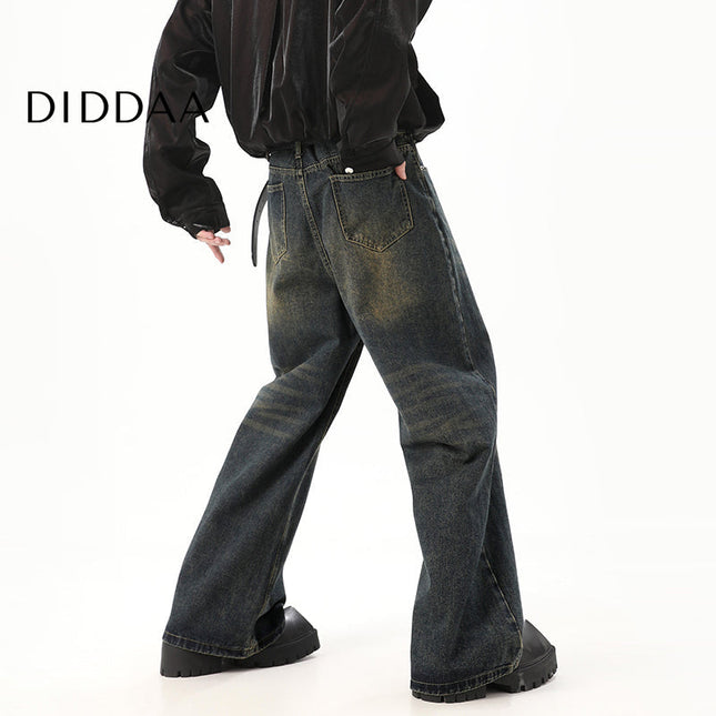 Retro Blue Draped Wide Leg Jeans for Men - M / Black - Men’s Jeans