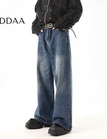 Retro Blue Draped Wide Leg Jeans for Men - M / Blue - Men’s Jeans