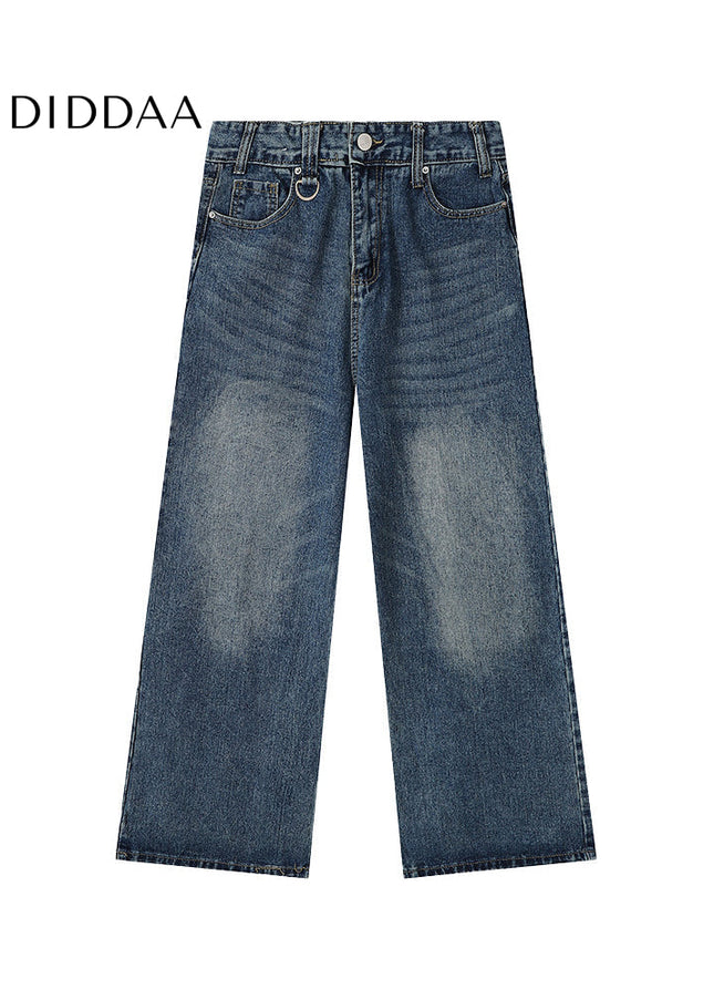 Retro Blue Draped Wide Leg Jeans for Men - Men’s Jeans