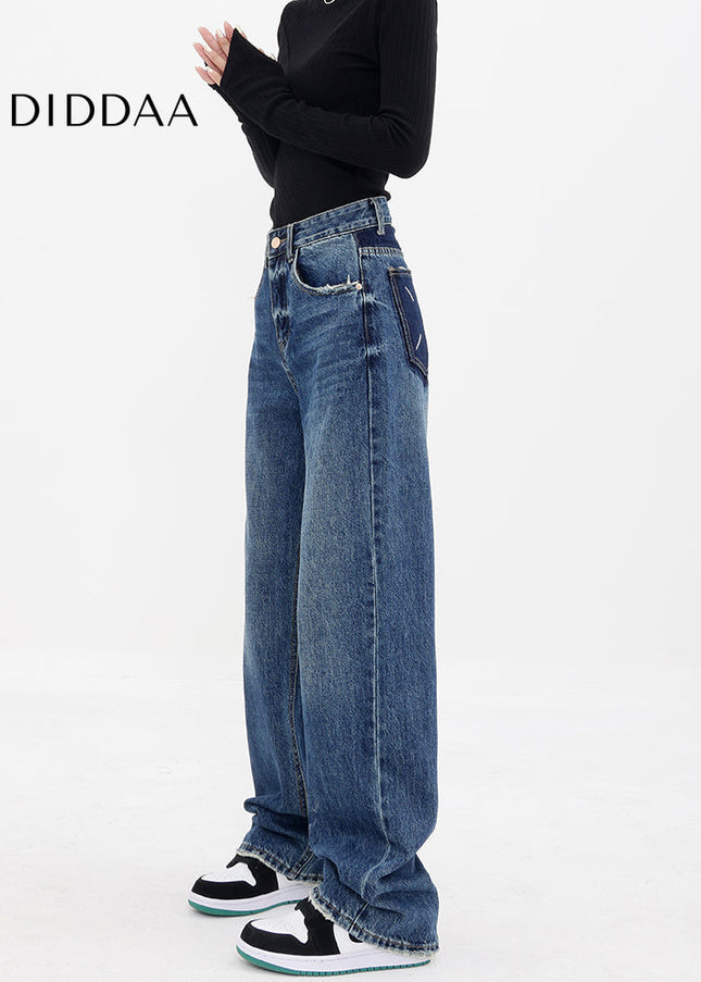 Retro Blue High Waist Wide Leg Casual Jeans - Women’s Jeans