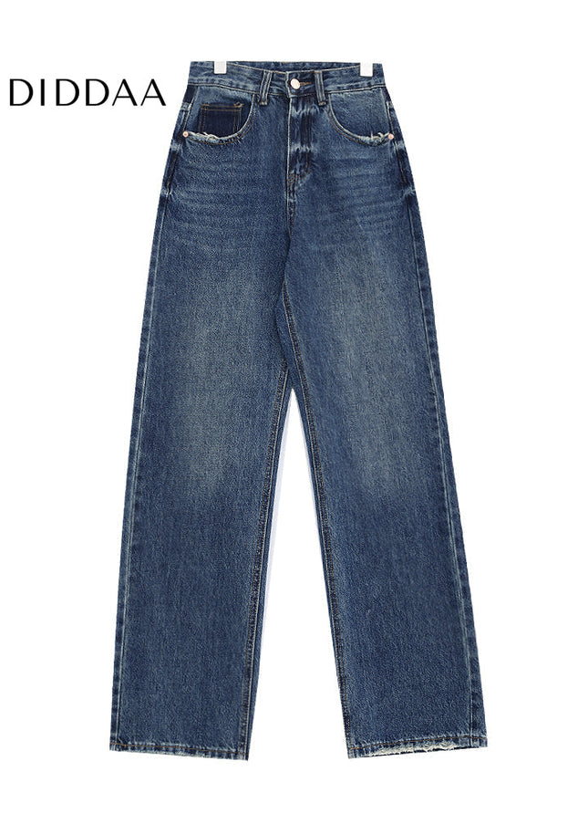 Retro Blue High Waist Wide Leg Casual Jeans - Women’s Jeans