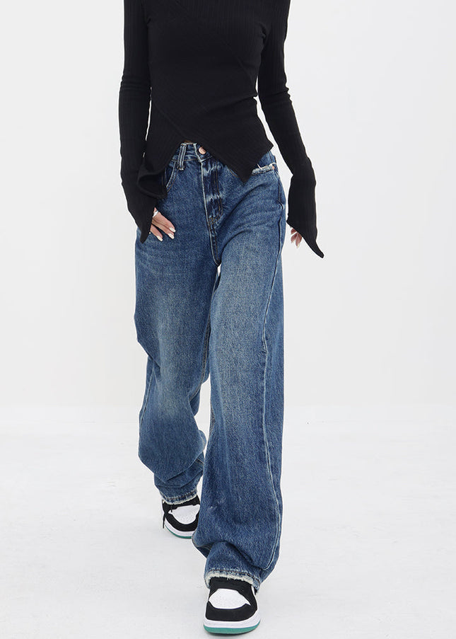 Retro Blue High Waist Wide Leg Casual Jeans - Women’s Jeans
