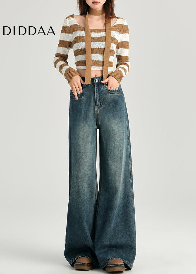 Retro Blue High-Waisted Straight Leg Jeans for Women - Women’s Jeans