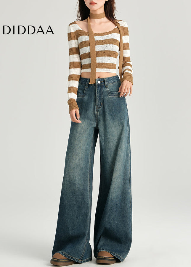 Retro Blue High-Waisted Straight Leg Jeans for Women - Women’s Jeans