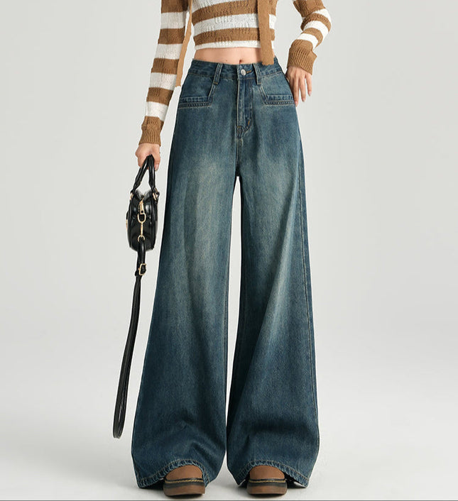 Retro Blue High-Waisted Straight Leg Jeans for Women - Women’s Jeans