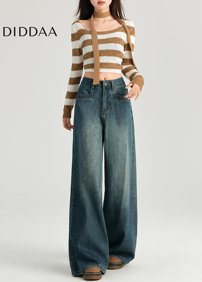 Retro Blue High-Waisted Straight Leg Jeans for Women - Women’s Jeans