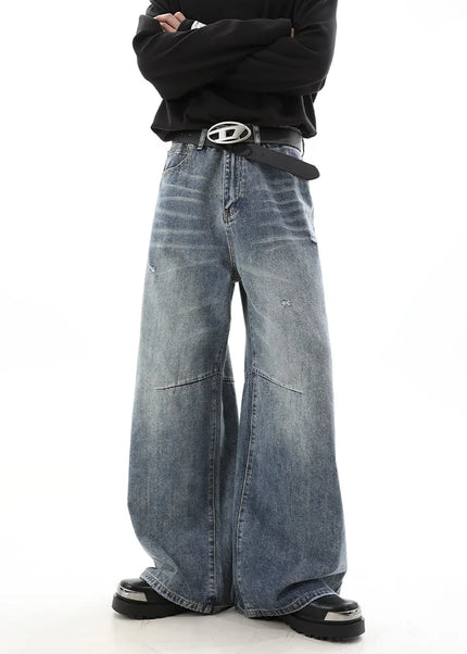 Retro Blue Loose Drape Wide Leg Jeans for Men - Men’s Jeans