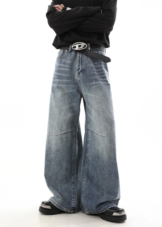 Retro Blue Loose Drape Wide Leg Jeans for Men - Men’s Jeans