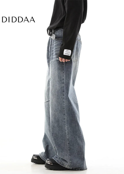 Retro Blue Loose Drape Wide Leg Jeans for Men - Men’s Jeans
