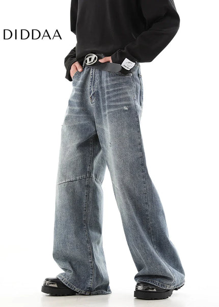Retro Blue Loose Drape Wide Leg Jeans for Men - Men’s Jeans