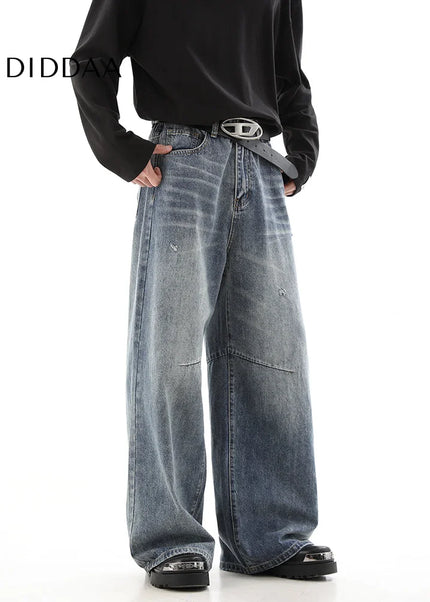 Retro Blue Loose Drape Wide Leg Jeans for Men - Men’s Jeans