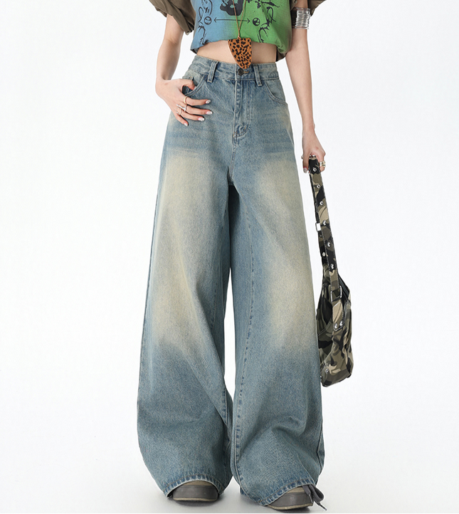 Retro Blue Loose Fit Straight Leg Jeans for Women - Women’s Jeans