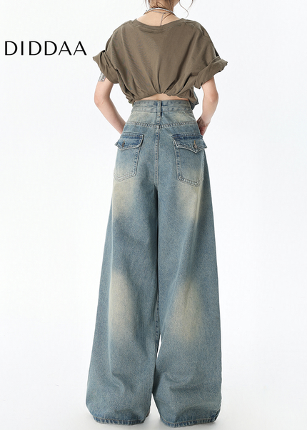 Retro Blue Loose Fit Straight Leg Jeans for Women - Women’s Jeans