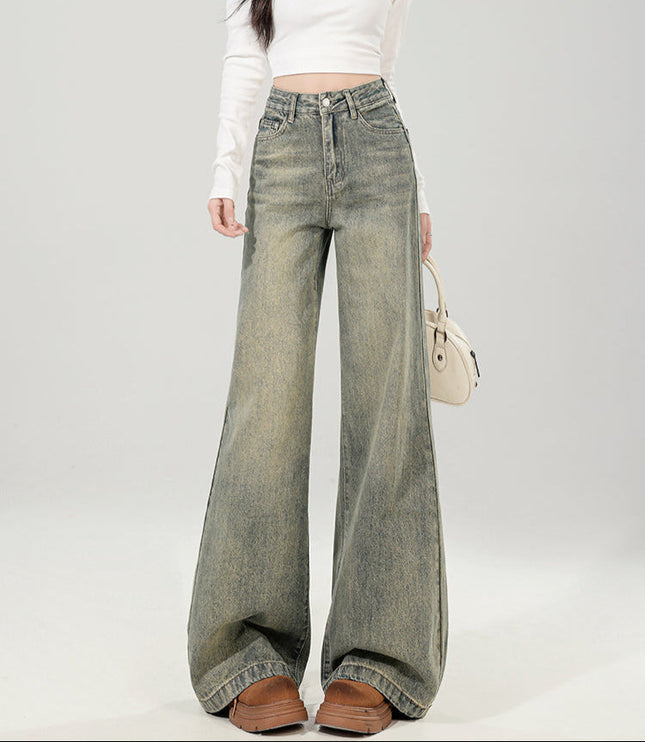 Retro Blue Loose Flared Women’s Wide-Leg Jeans - Women’s Jeans