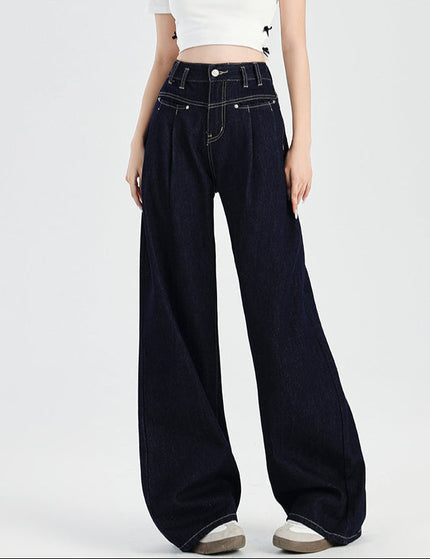 Retro Dark Blue High-Waisted Wide-Leg Jeans Women - Women’s Jeans