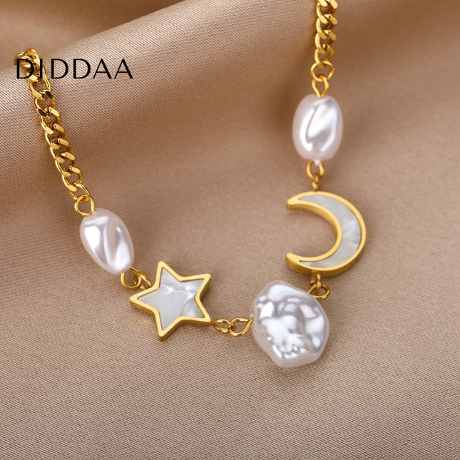 Revendra Bracelet | Gold Moon & Stars Pearl Bracelet - Gold - Bracelets