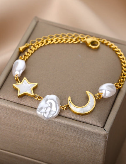 Revendra Bracelet | Gold Moon & Stars Pearl Bracelet - Gold - Bracelets