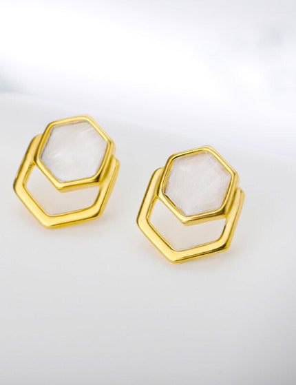 Reveuse Earrings | Gold Marble Stud Earrings - Gold - Earrings