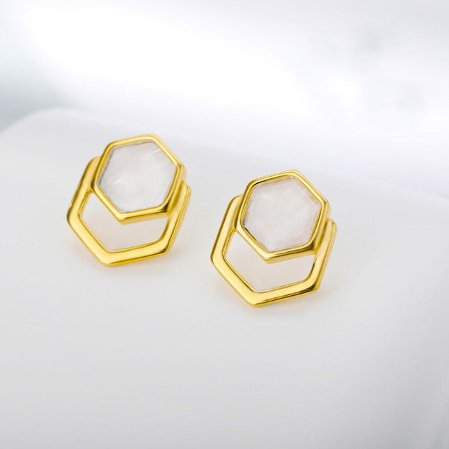 Reveuse Earrings | Gold Marble Stud Earrings - Gold - Earrings