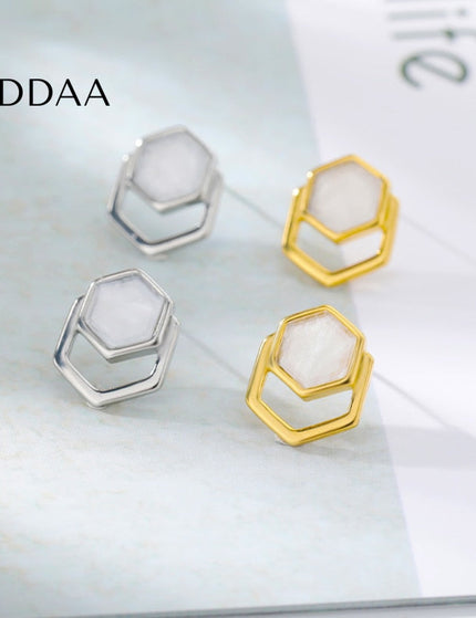Reveuse Earrings | Gold Marble Stud Earrings - Silver - Earrings