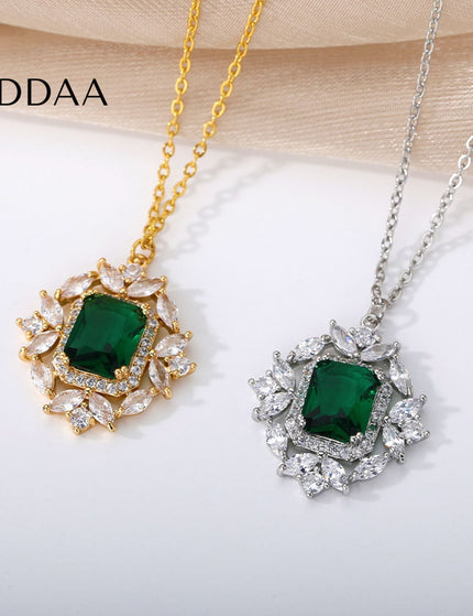 Rhinestone Pendant Necklace | Gold Pink Stone Zirconia Luxury Chain - Green / Gold - Necklaces
