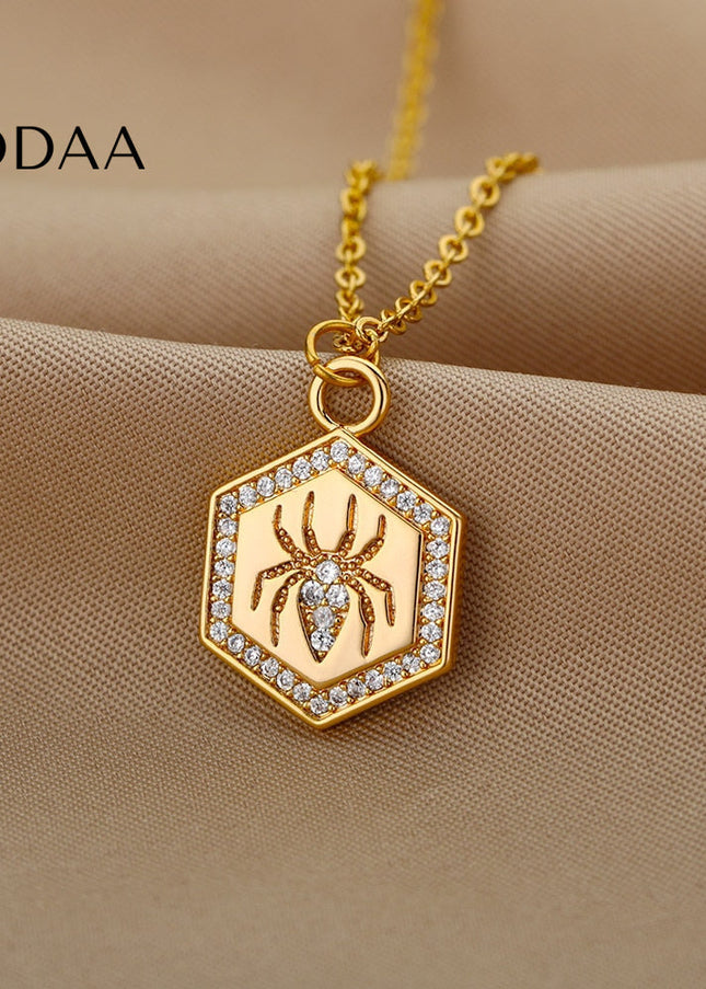 Riche Pendant Necklace | Gold Zirconia Spider Animal Chain - Necklaces