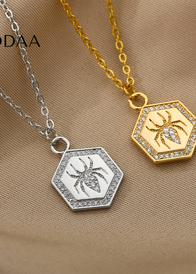 Riche Pendant Necklace | Gold Zirconia Spider Animal Chain - Silver - Necklaces