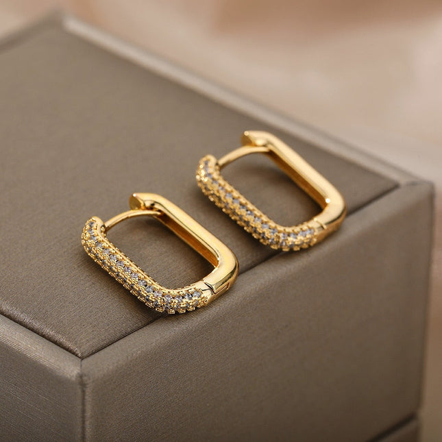 Rocco Earrings | Gold Zirconia Clip Cute Hoop Earrings - Gold - Earrings