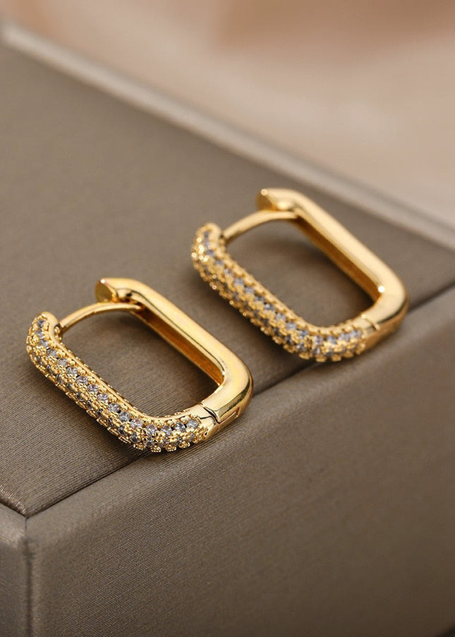 Rocco Earrings | Gold Zirconia Clip Cute Hoop Earrings - Gold - Earrings