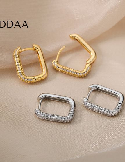 Rocco Earrings | Gold Zirconia Clip Cute Hoop Earrings - Silver - Earrings