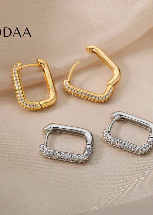 Rocco Earrings | Gold Zirconia Clip Cute Hoop Earrings - Silver - Earrings