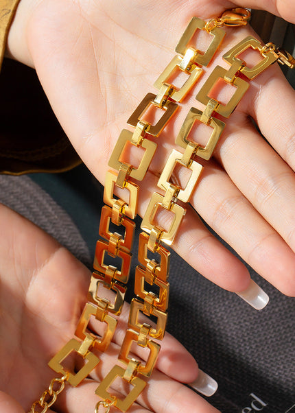 European and American niche fashion personality casual style jewelry, geometric hollow square card stitching, design sense titanium steel gold-plated bracelet