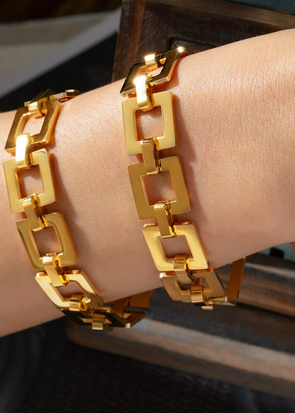 European and American niche fashion personality casual style jewelry, geometric hollow square card stitching, design sense titanium steel gold-plated bracelet