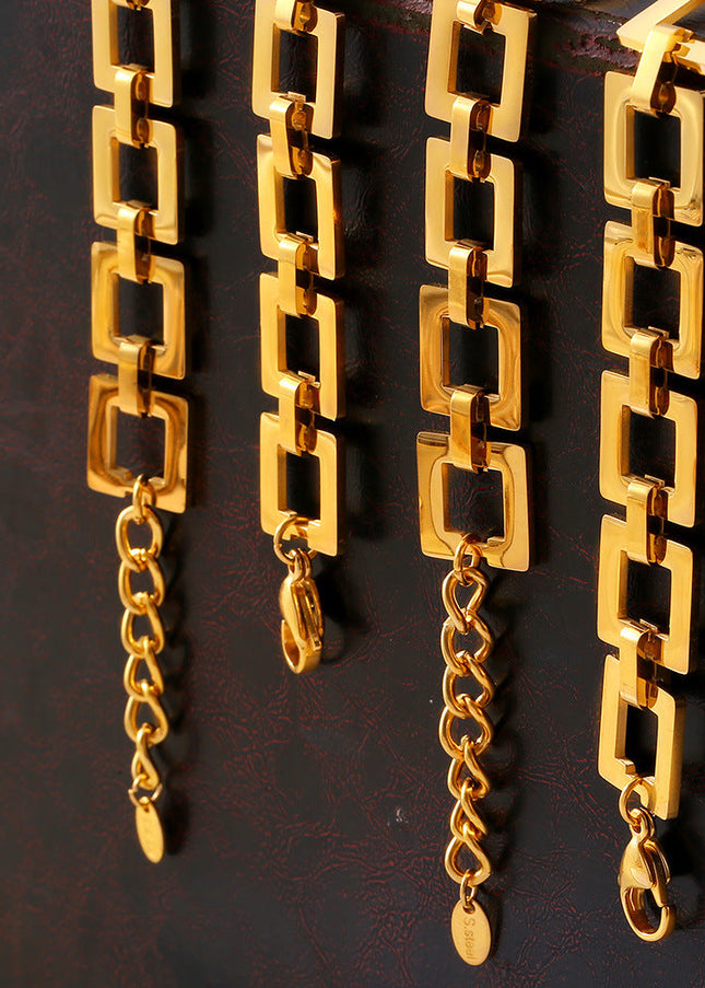 European and American niche fashion personality casual style jewelry, geometric hollow square card stitching, design sense titanium steel gold-plated bracelet