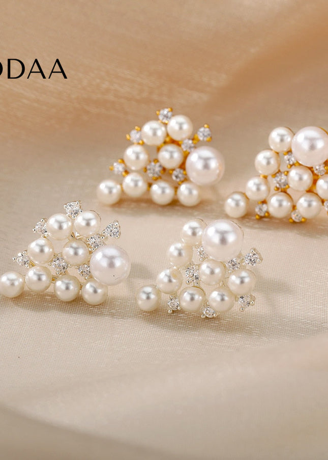 Romarin Earrings | Gold Pearl Drop Earrings - Silver - Earrings