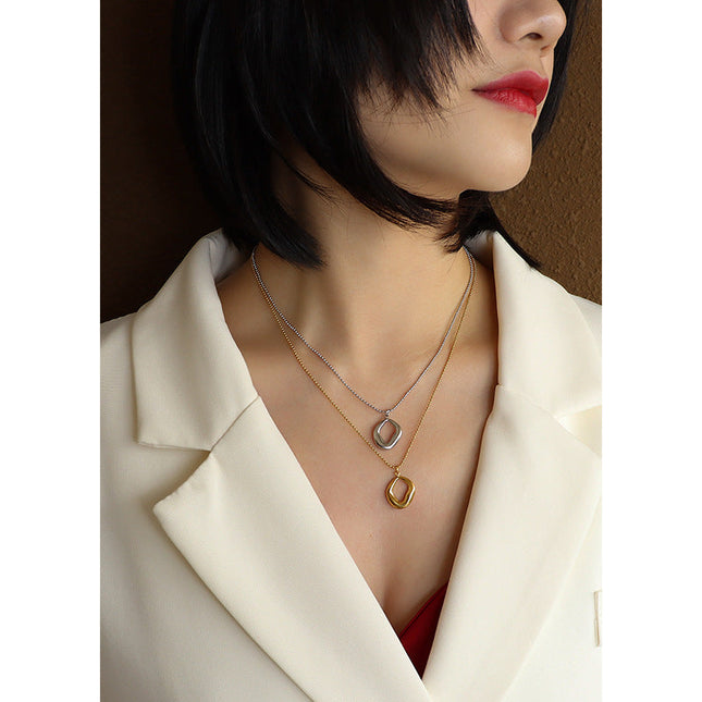European and American chocker special-shaped heavy industry hand-made irregular geometric pendant titanium steel 18k gold clavicle necklace P987