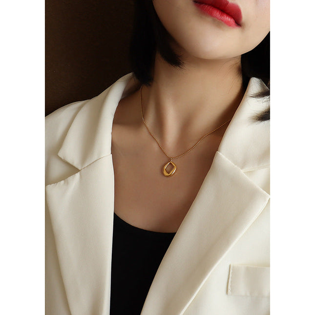 European and American chocker special-shaped heavy industry hand-made irregular geometric pendant titanium steel 18k gold clavicle necklace P987