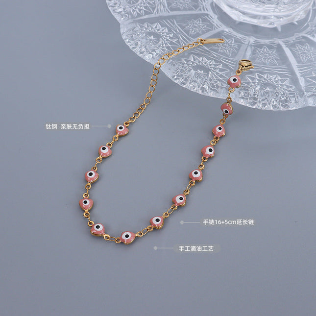 European and American bracelet dripping oil pink small fish bracelet titanium steel 18k gold hand ornament girlfriend gift E249