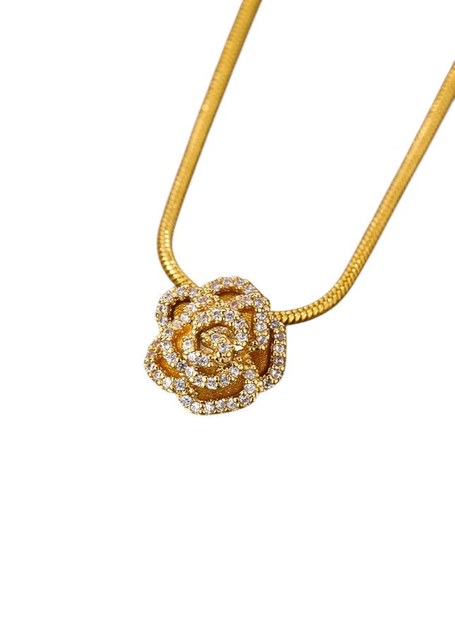 Rose Pendant Necklace | Gold Rose Zirconia Cute Chain