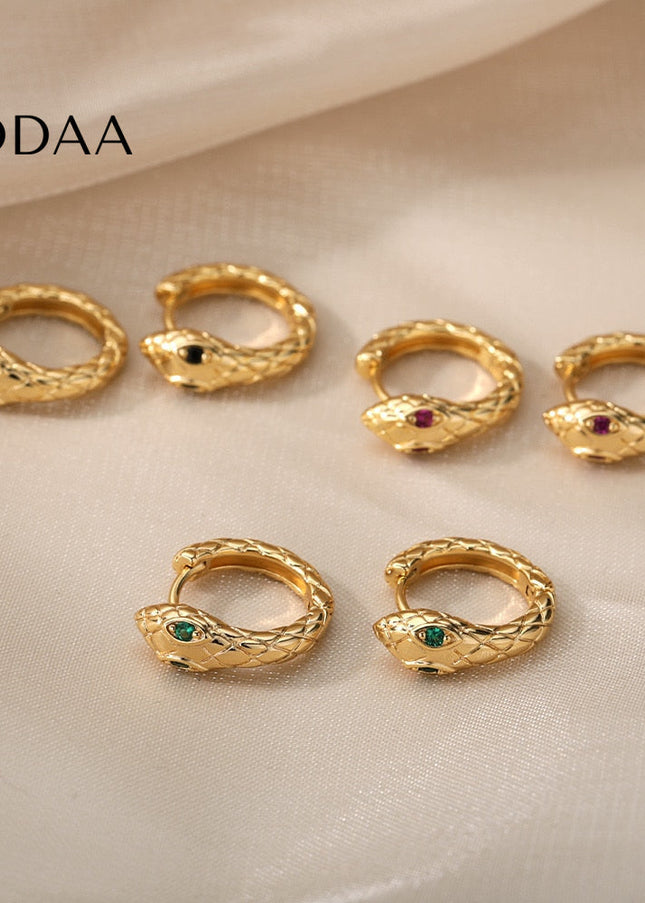 Rouge Earrings | Gold Silver Green Eyes Snake Animal Hoop Earrings - Earrings