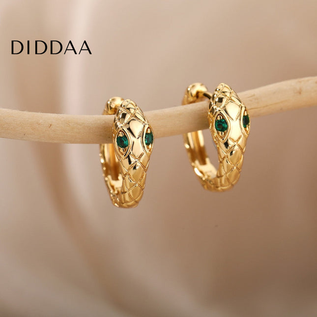 Rouge Earrings | Gold Silver Green Eyes Snake Animal Hoop Earrings - Earrings