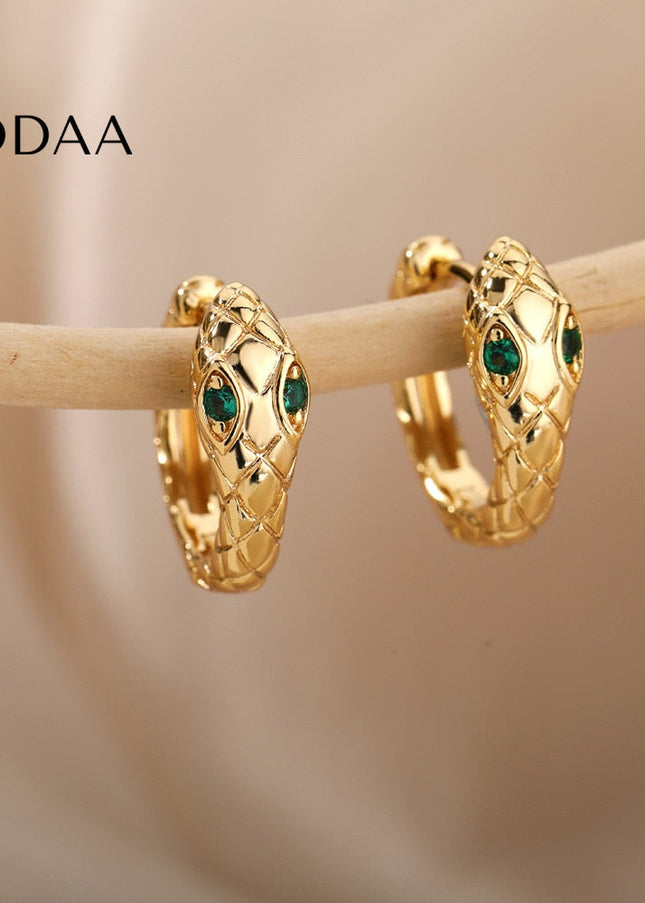 Rouge Earrings | Gold Silver Green Eyes Snake Animal Hoop Earrings - Earrings