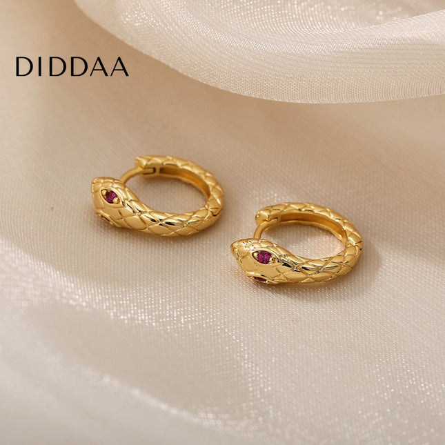 Rouge Earrings | Gold Silver Green Eyes Snake Animal Hoop Earrings - Earrings