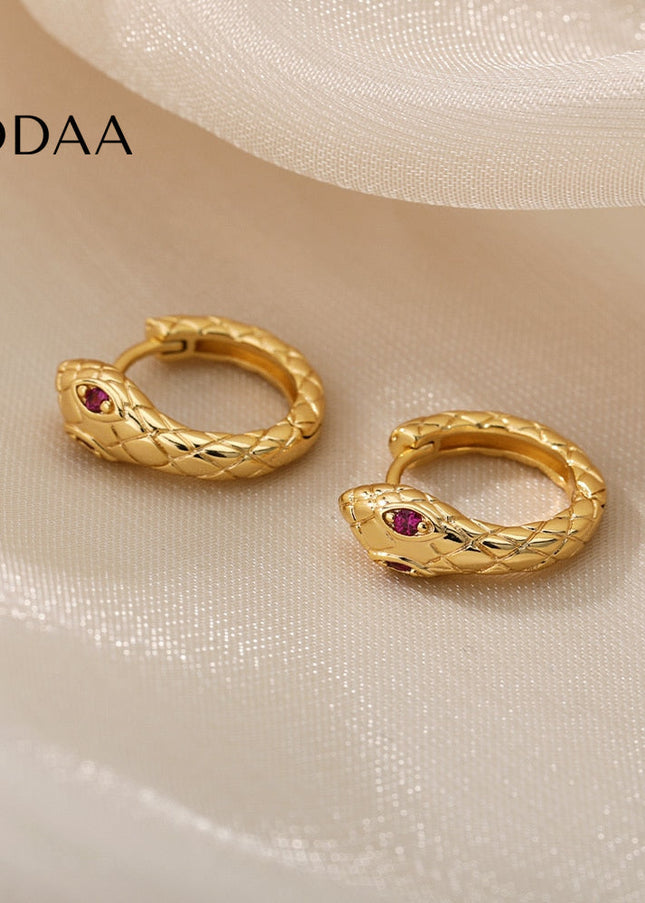 Rouge Earrings | Gold Silver Green Eyes Snake Animal Hoop Earrings - Earrings