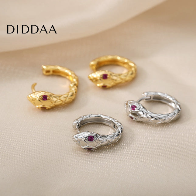 Rouge Earrings | Gold Silver Green Eyes Snake Animal Hoop Earrings - Red / Silver - Earrings