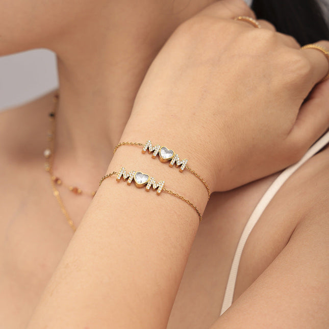 Mystery love heart inlaid zircon letter MAM bracelet titanium steel plated 18K real gold non-fading temperament simple new hand ornament