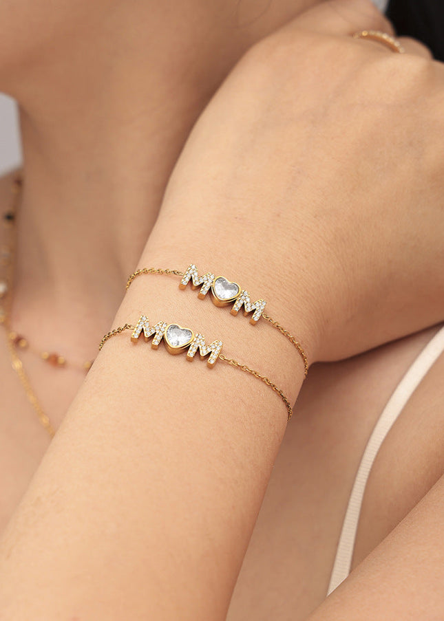 Mystery love heart inlaid zircon letter MAM bracelet titanium steel plated 18K real gold non-fading temperament simple new hand ornament