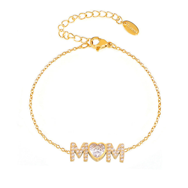 Mystery love heart inlaid zircon letter MAM bracelet titanium steel plated 18K real gold non-fading temperament simple new hand ornament